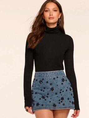 Ramy Brook Sally Skirt in Floral Bead Denim Size 8